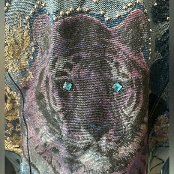 Vintage Roberto Cavalli 1980s tiger fringe denim jacket of dreams - Picture 13 of 13
